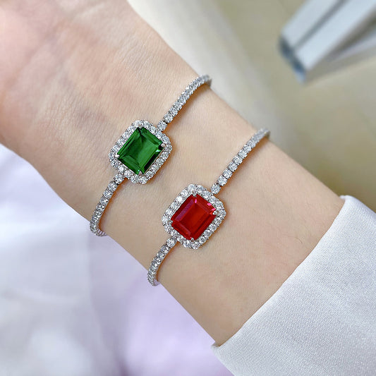 925 Sterling Silver Synthetic 810 Emerald Bracelet