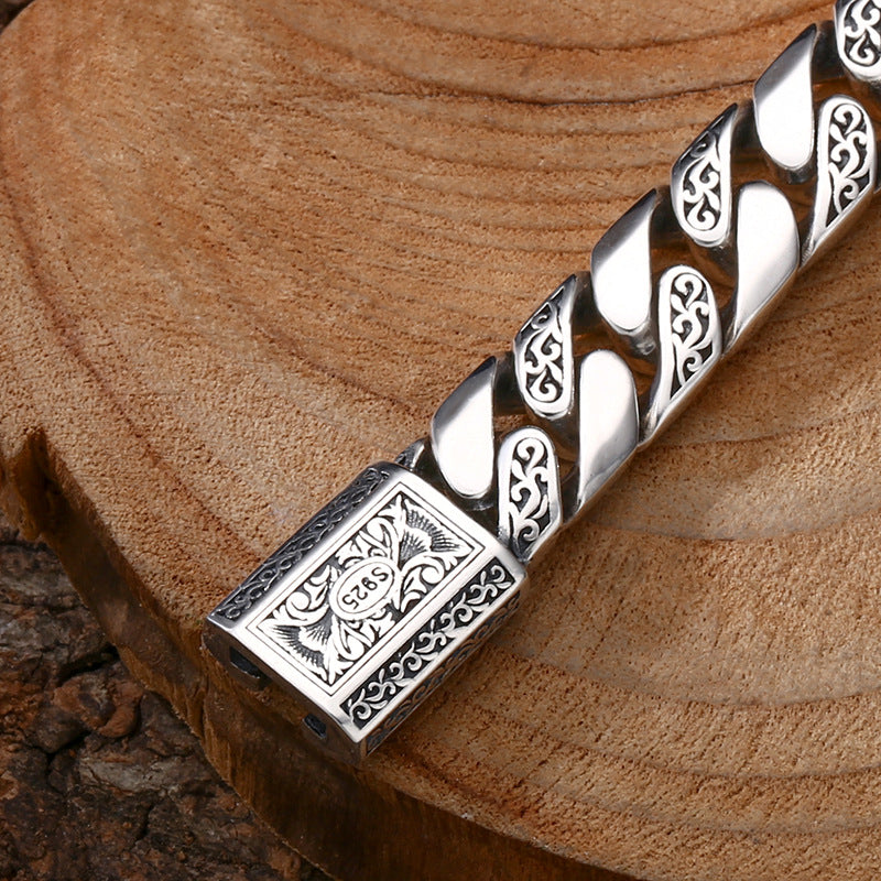 925 Sterling Silver Bracelet Tangcao Pattern Cuban Thick Type