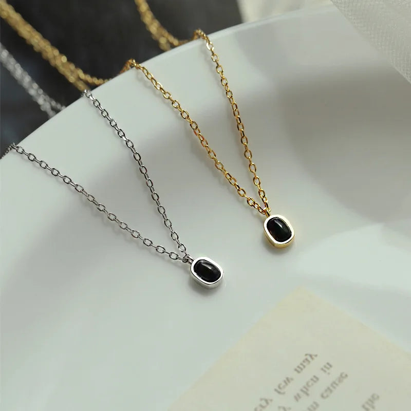 925 Sterling Silver Black Agate Pendant Necklace