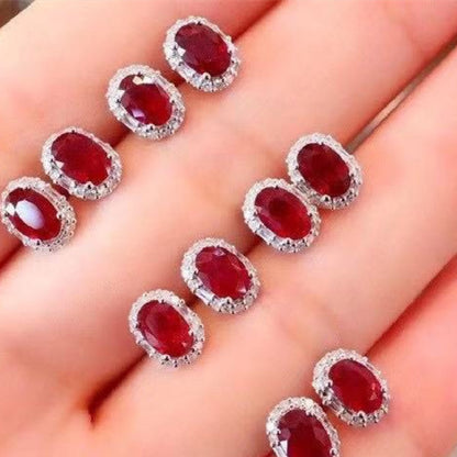 Natural Ruby Stud Earring 925 Silver