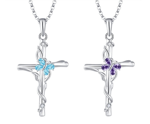 925 Sterling Silver Zircon Pendant Cross Necklace For Women