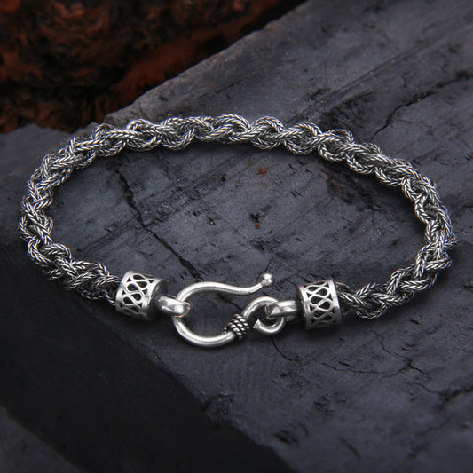 925 Sterling Silver Distressed Woven Twisted Bracelet