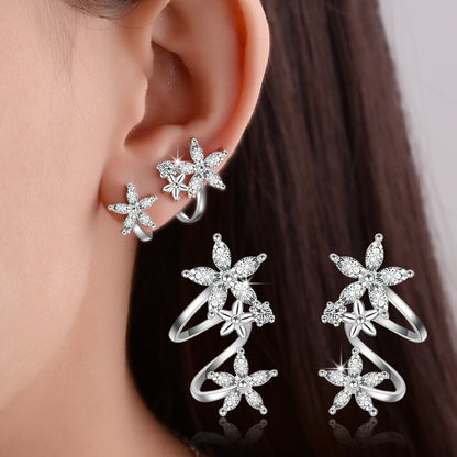 925 Sterling Silver CZ Zircon Butterfly Star Flower Stud Earring