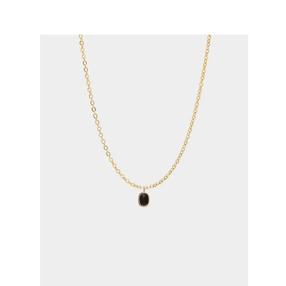 925 Sterling Silver Black Agate Pendant Necklace