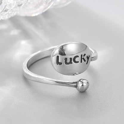 925 Sterling Silver Personality Retro Lucky Letter Open Ring