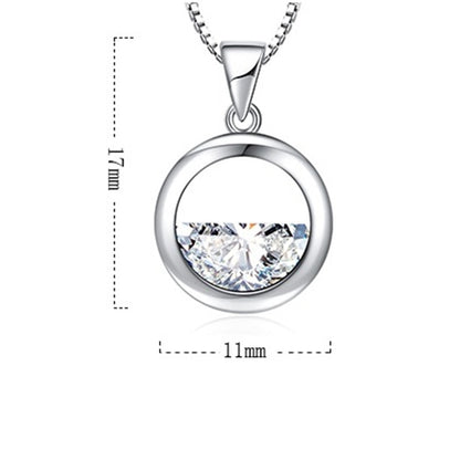 925 Sterling Silver Crystal Zircon Round Retro Simple Necklace Long 45cm