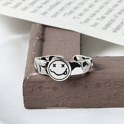 925 Sterling Silver Smiling Face Width Ring