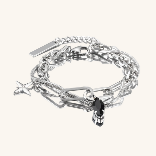 Schlangen- und Büroklammerkettenarmband im Lagenlook