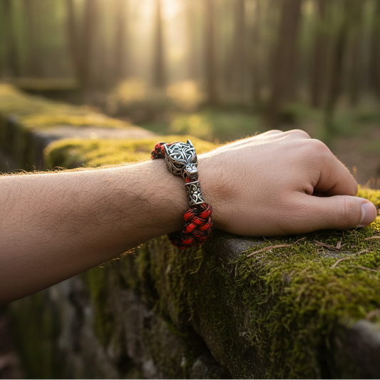 Wikinger-Runen-Wolfskopf-Armband