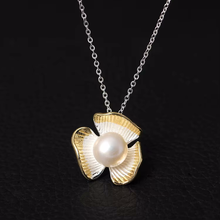 925 Sterling Silver Natural White Pearl Pendant Necklace