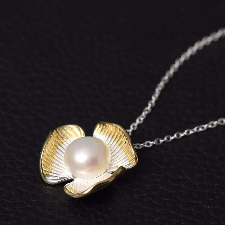 925 Sterling Silver Natural White Pearl Pendant Necklace