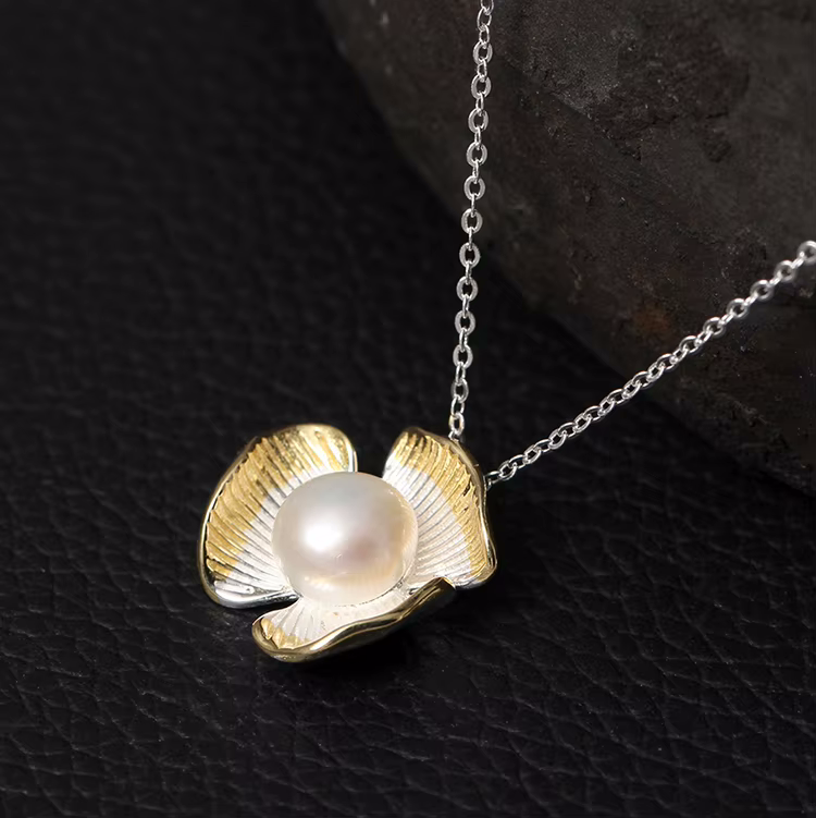 925 Sterling Silver Natural White Pearl Pendant Necklace