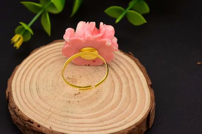 925 Sterling Silver Adjustable Ring Coral Flower