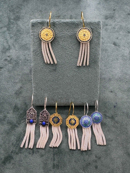 Round Tassels Silver Earrings