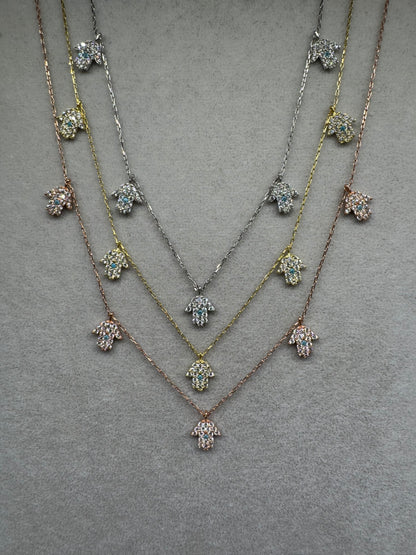 5 White Turquoise Hand Silver Necklace