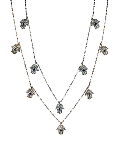 5 White Navy Hand Silver Necklace