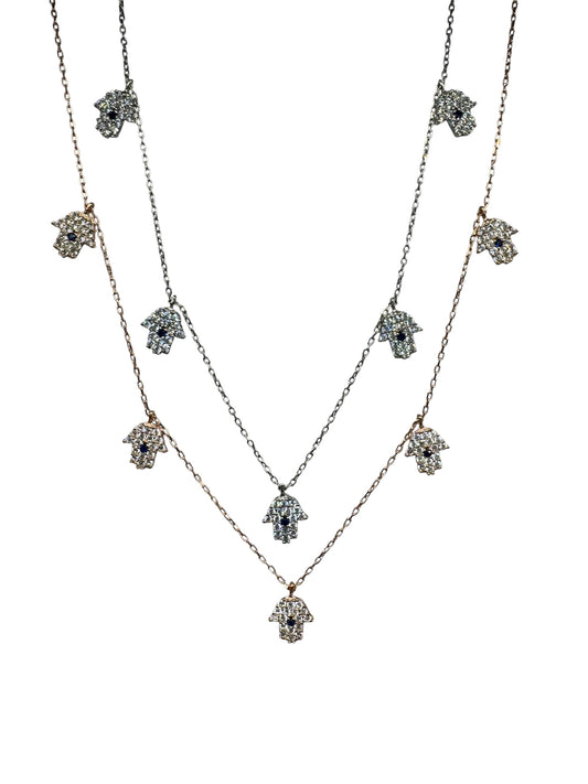 5 White Navy Hand Silver Necklace