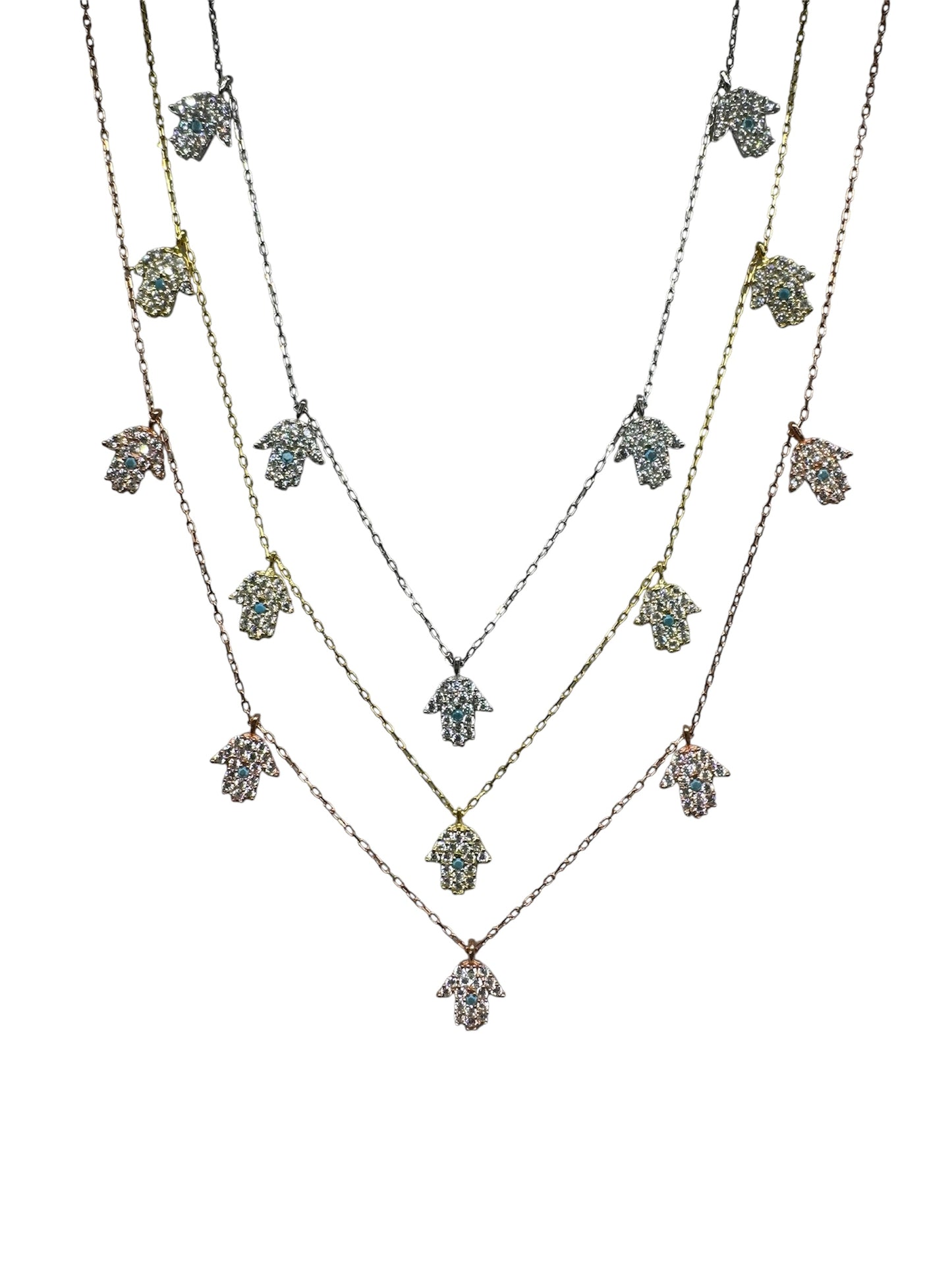 5 White Turquoise Hand Silver Necklace