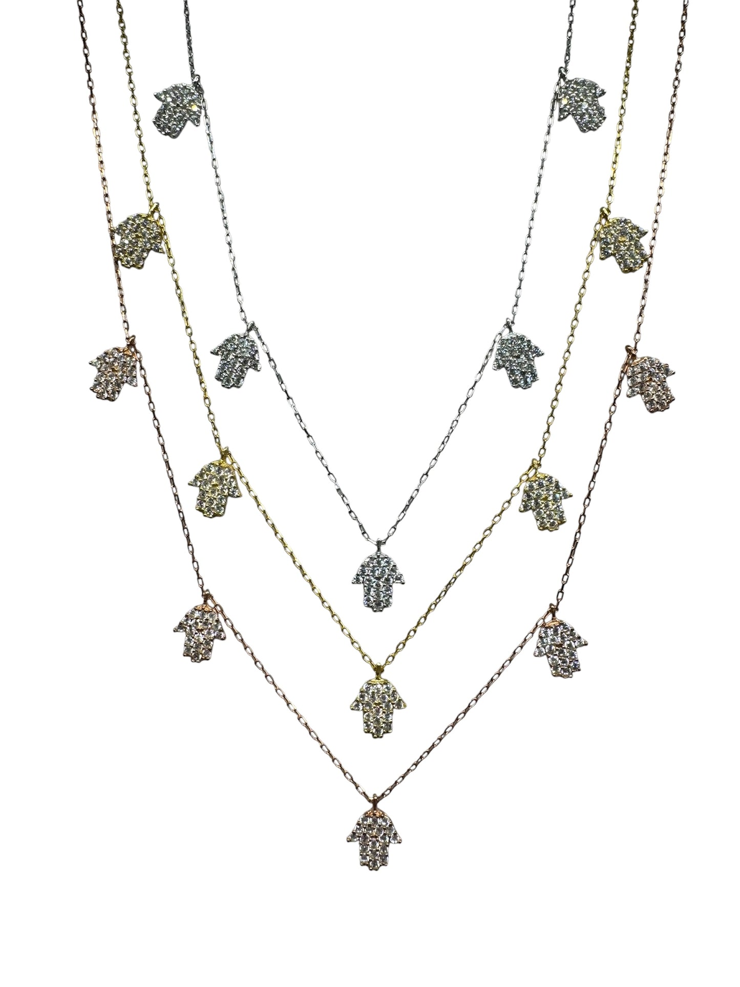 5 White Hand Silver Necklace