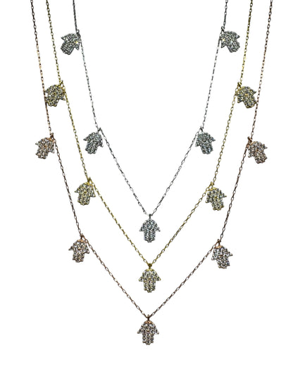 5 White Hand Silver Necklace