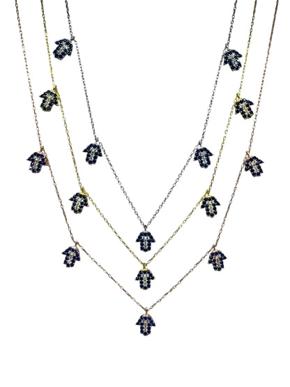 5 Navy White Hand Silver Necklace