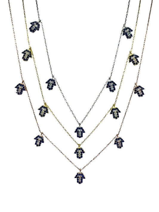 5 Navy White Hand Silver Necklace