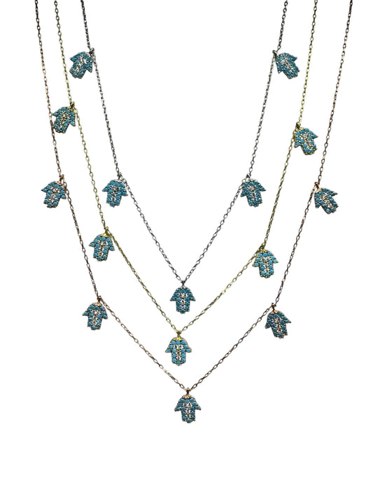 5 Turquoise White Hand Silver Necklace