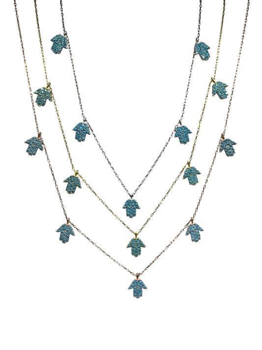 5 Turquoise Hand Silver Necklace