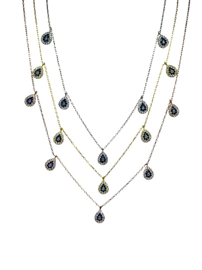 5 White Navy Turquoise Drop Silver Necklace