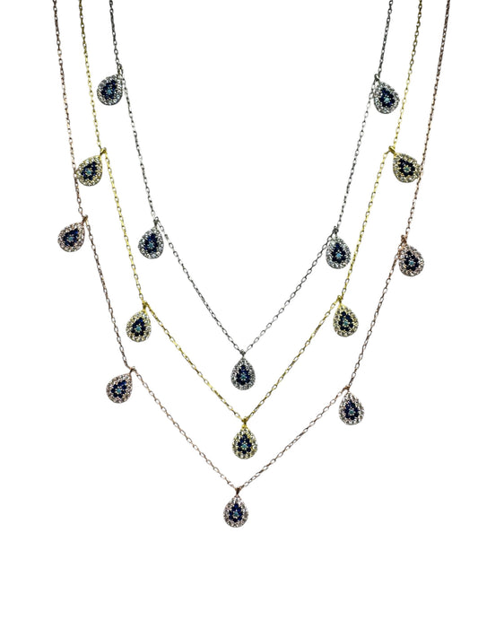 5 White Navy Turquoise Drop Silver Necklace
