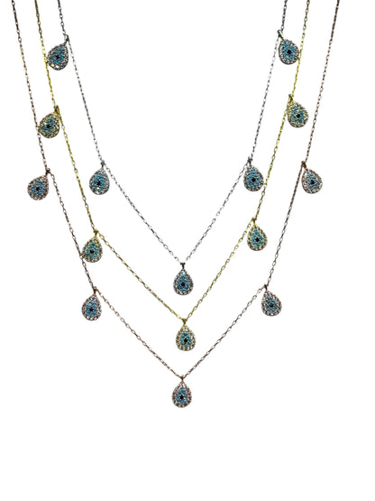 5 White Turquoise Navy Drop Silver Necklace