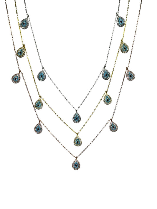 5 White Turquoise Navy Drop Silver Necklace