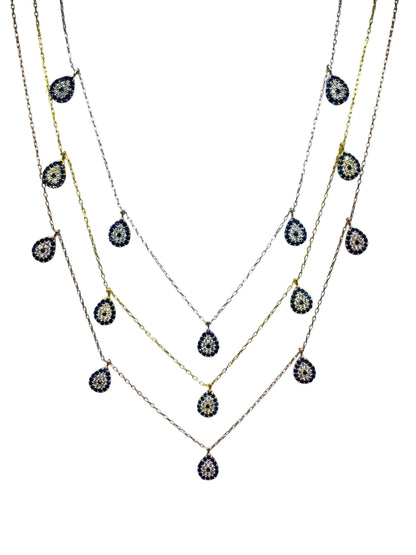 5 Navy White Navy Drop Silver Necklace