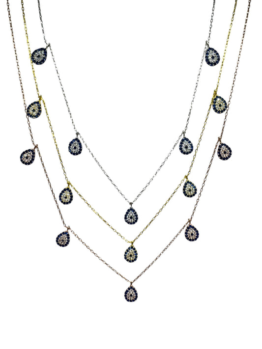 5 Navy White Navy Drop Silver Necklace