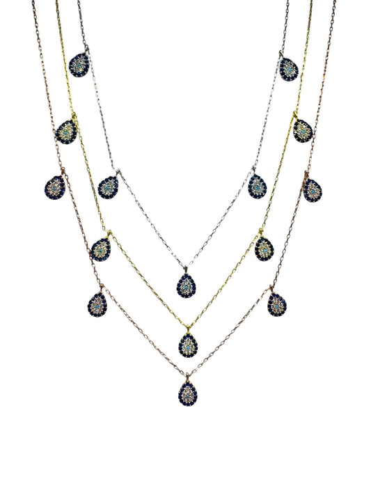 5 Navy White Turquoise Drop Silver Necklace