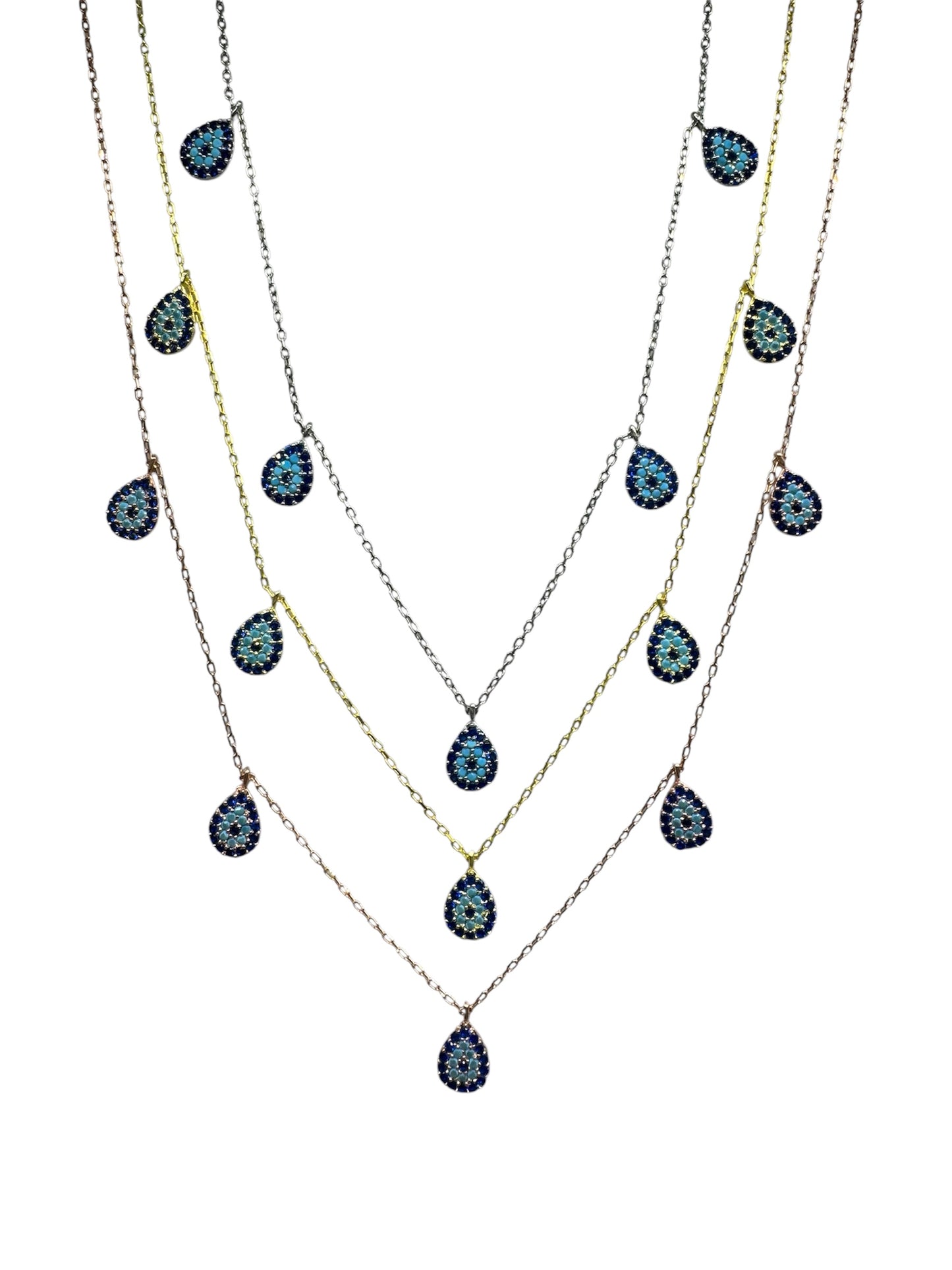 5 Navy Turquoise Navy Drop Silver Necklace