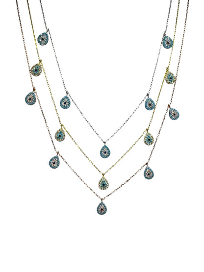 5 Turquoise White Navy Drop Silver Necklace