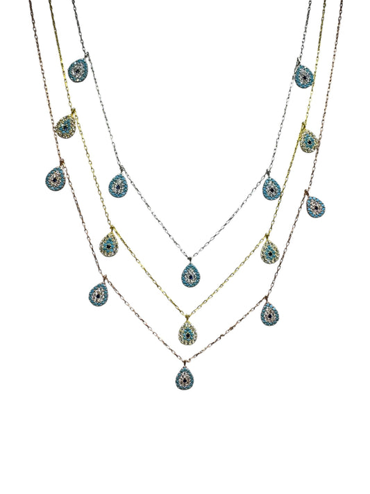 5 Turquoise White Navy Drop Silver Necklace