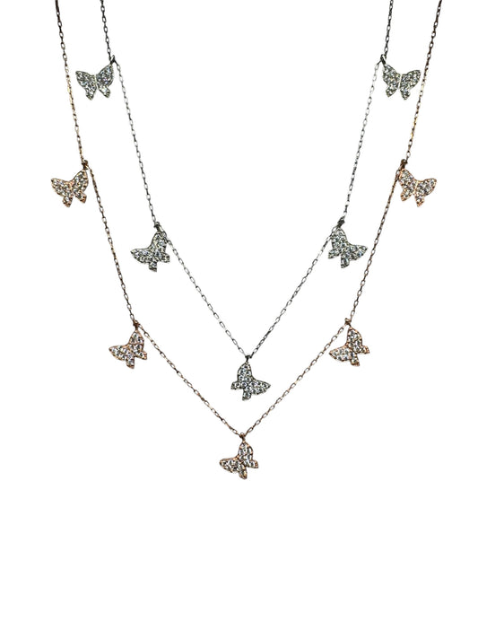 5 White Butterfly Silver Necklace