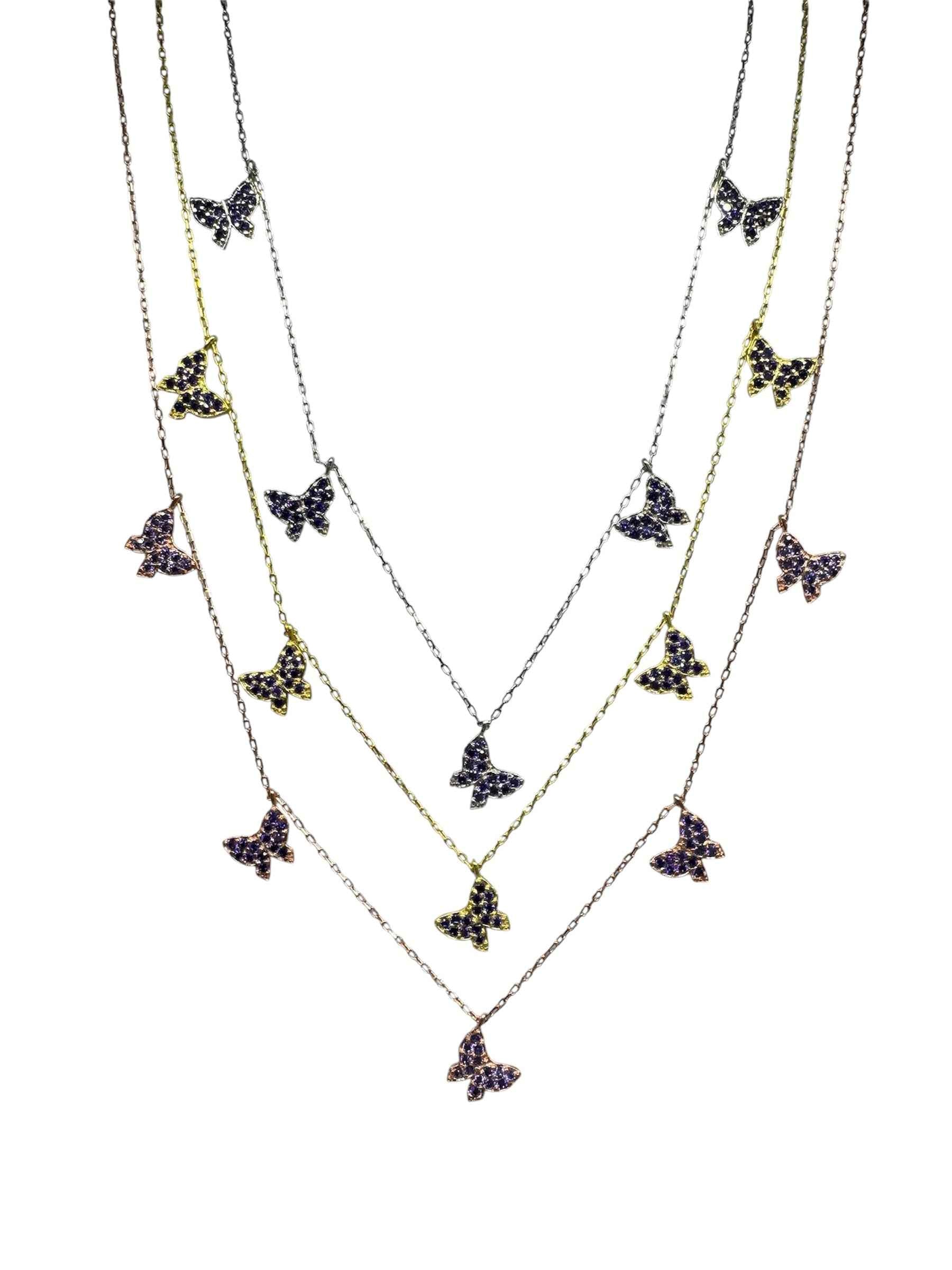 5 Purple Butterfly Silver Necklace