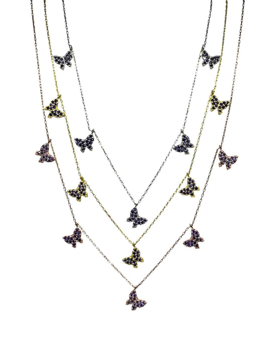 5 Purple Butterfly Silver Necklace