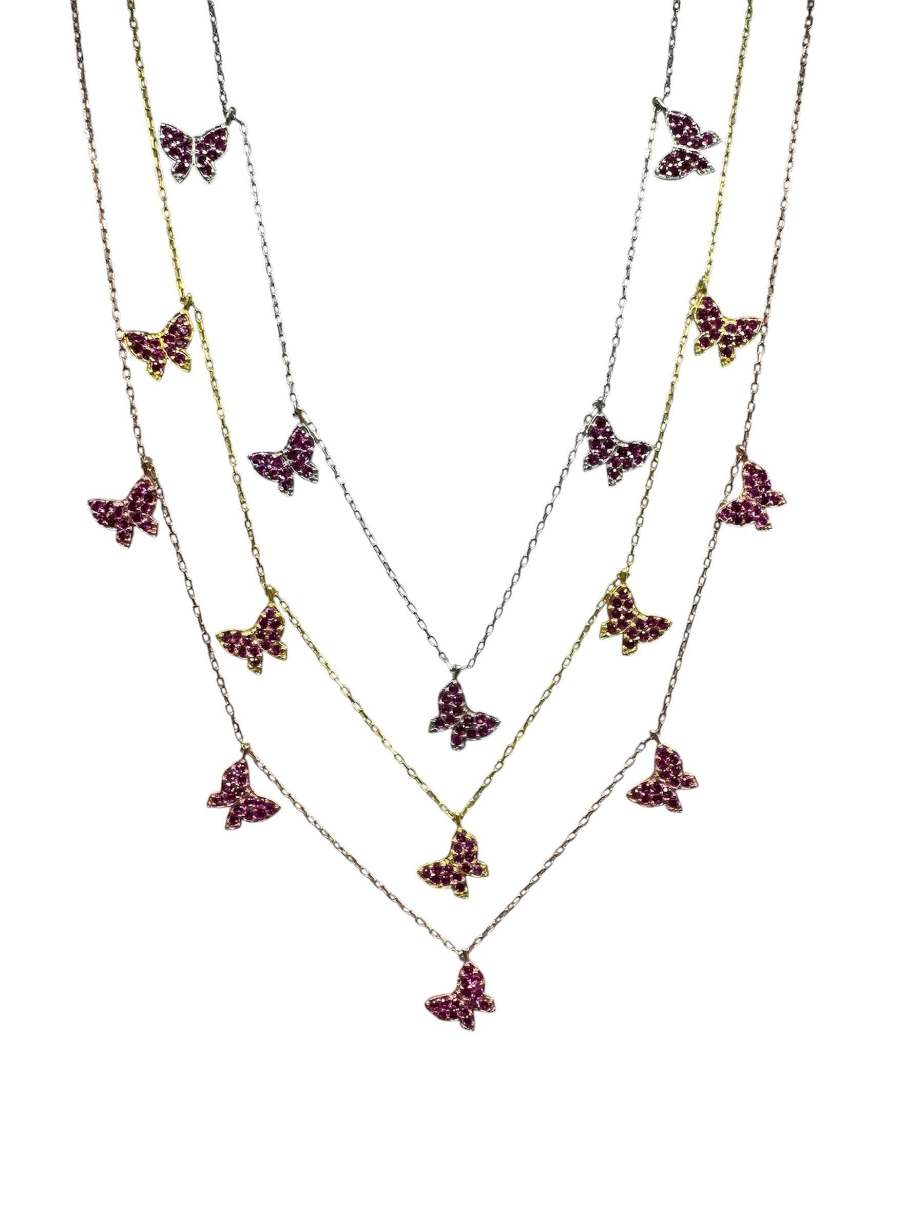 5 Red Butterfly Silver Necklace
