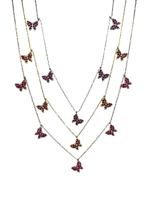 5 Red Butterfly Silver Necklace