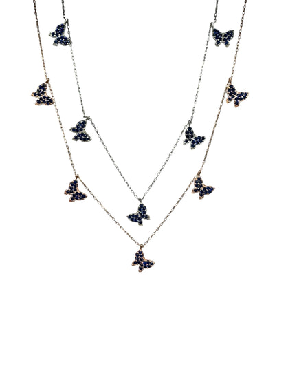 5 Navy Butterfly Silver Necklace
