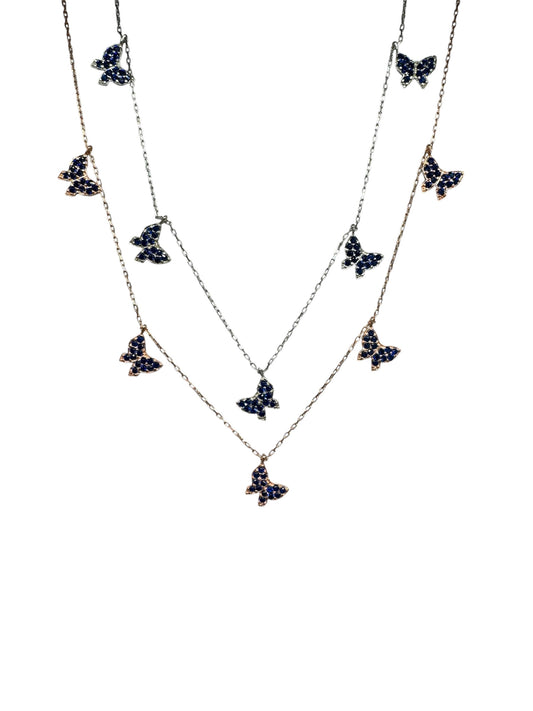 5 Navy Butterfly Silver Necklace
