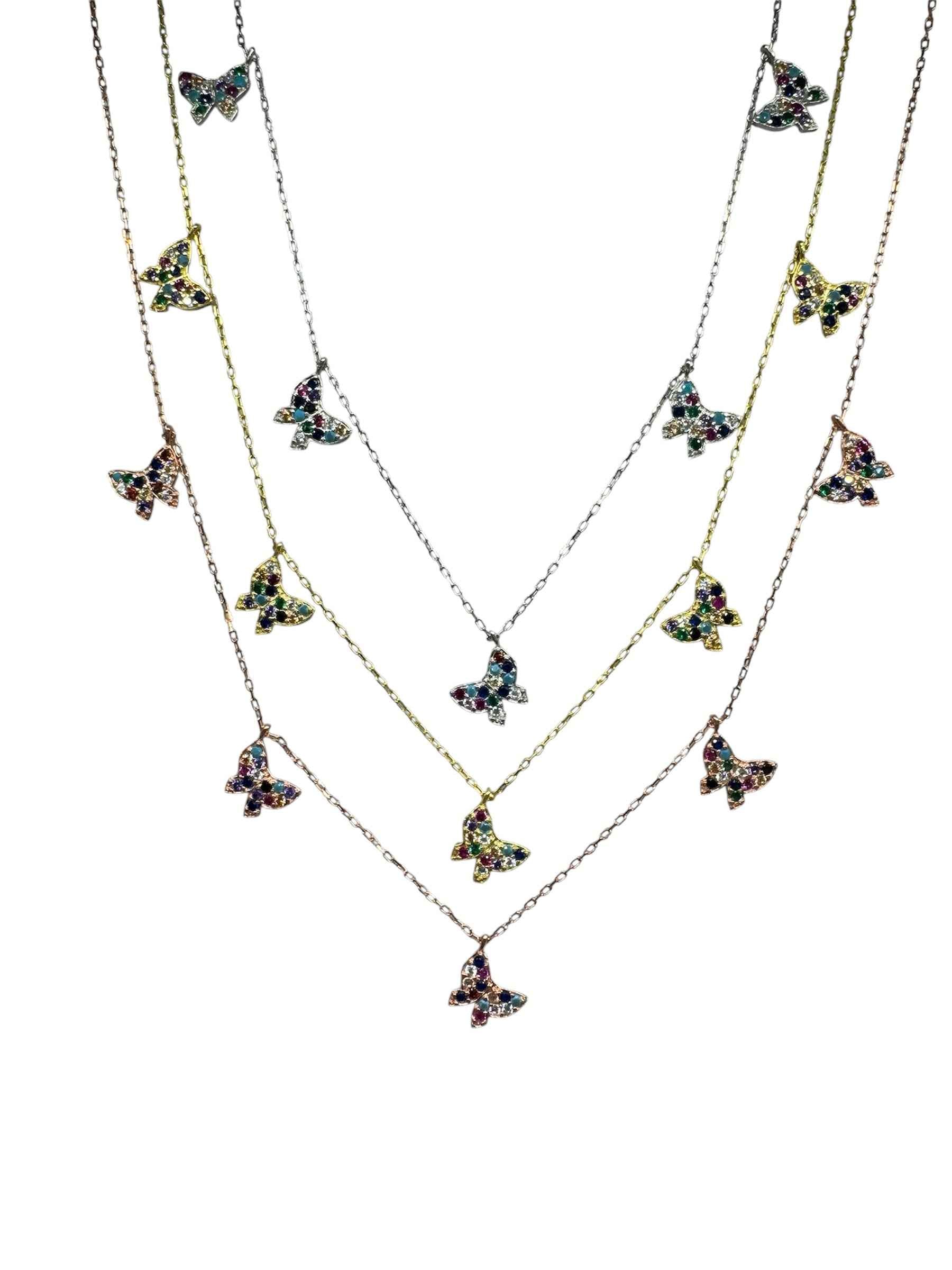 5 Mix Butterfly Silver Necklace