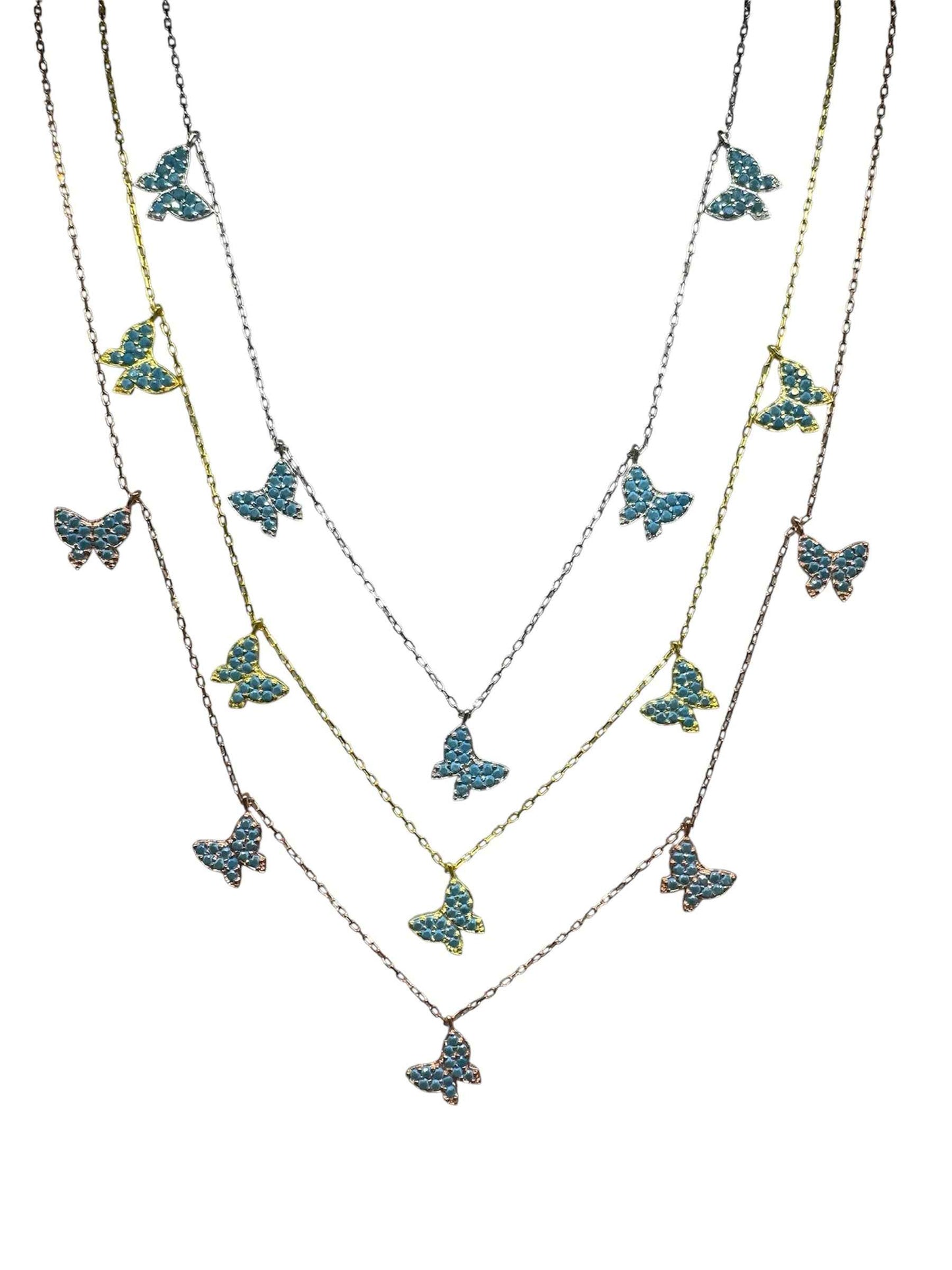 5 Turquoise Butterfly Silver Necklace
