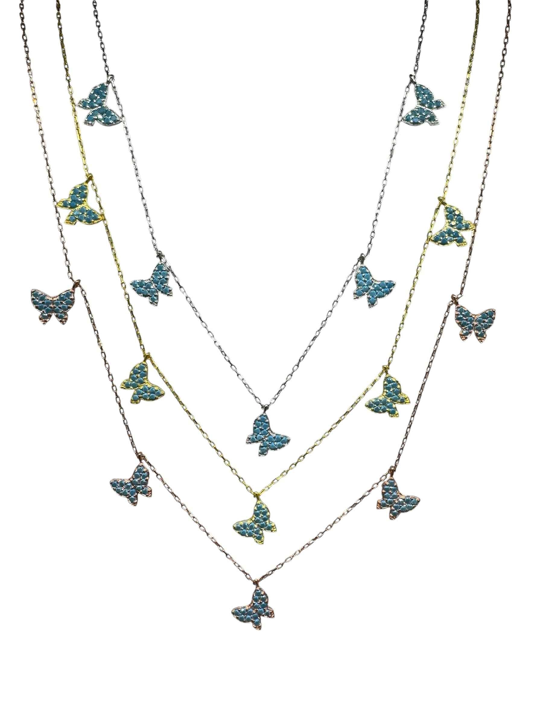 5 Turquoise Butterfly Silver Necklace