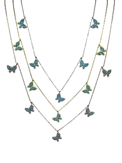 5 Turquoise Butterfly Silver Necklace