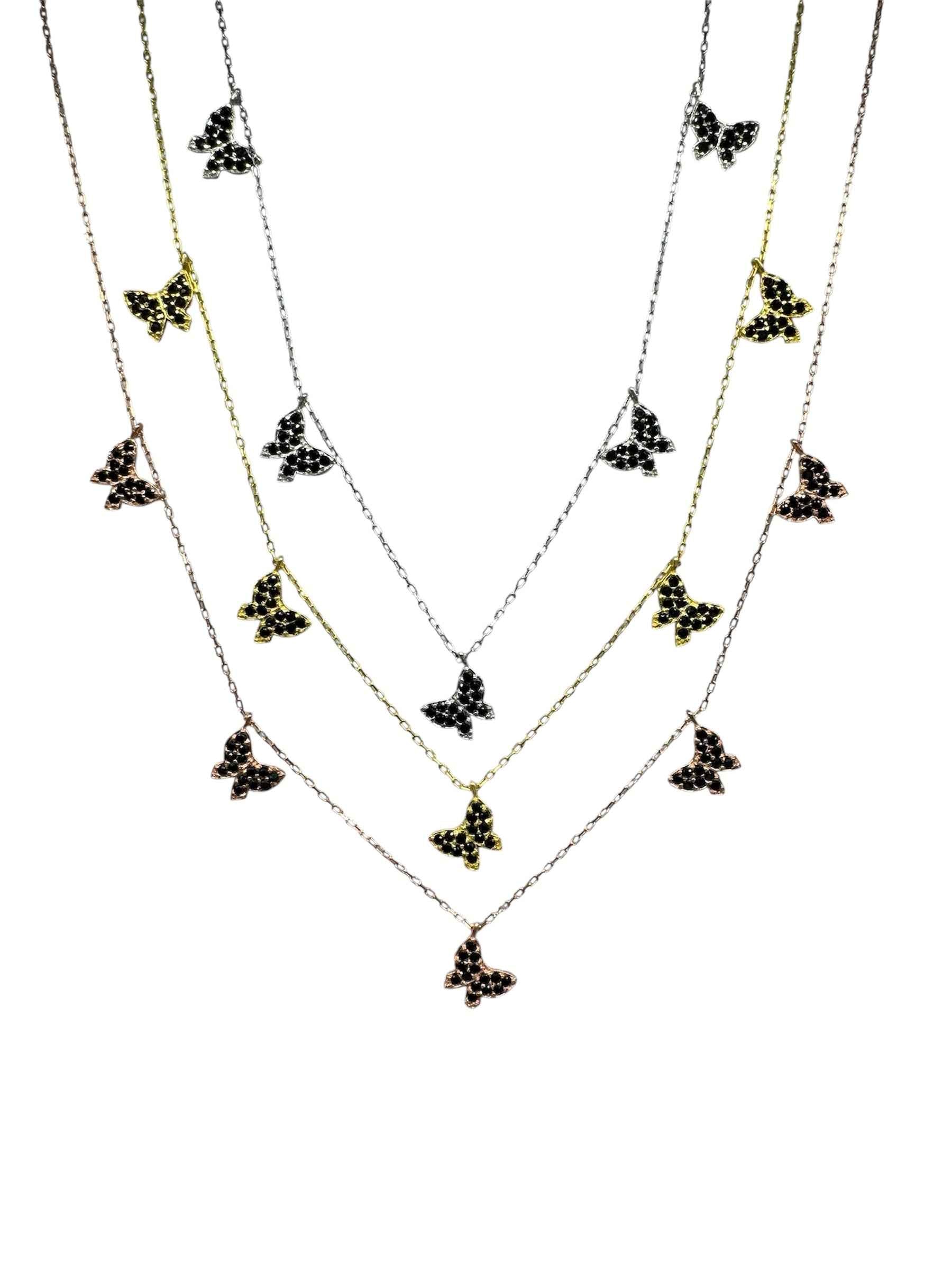 5 Black Butterfly Silver Necklace